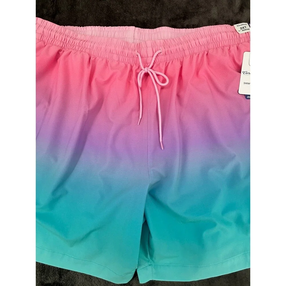 NEW Caribbean Swimwear Mens 3XB Pink Ombre Gradient Swim Trunks‎ 6 Inch Inseam - Picture 6 of 8